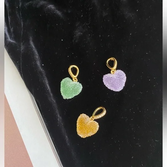 Jelly Heart - Pave Connector - Gold Plated - Pistachio- only 1 - Picture 2 of 3